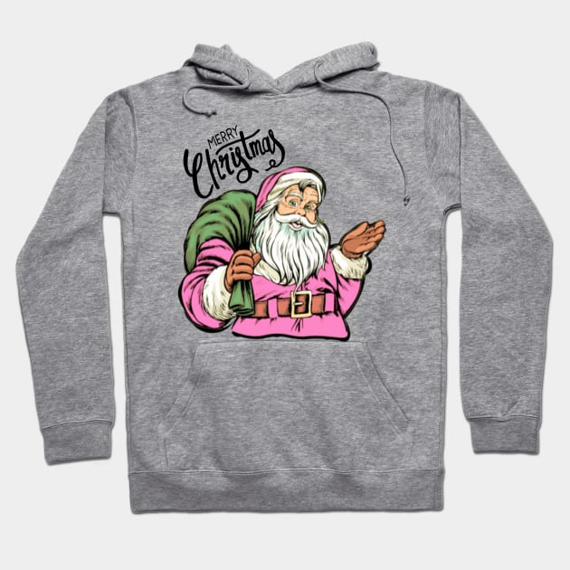 Retro Vintage Pink Santa Claus Merry Christmas Hoodie by Little Duck Designs